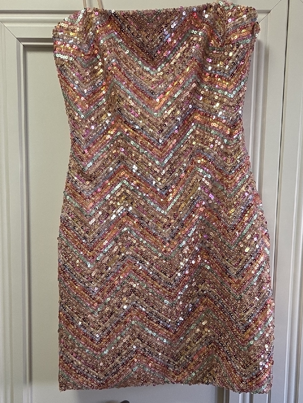 Sequin Chevron Mini Dress in Rose Gold